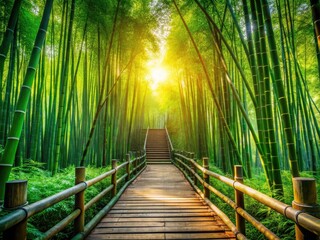 Peaceful nature path of bamboo; a zen garden escape for relaxation and mindfulness.