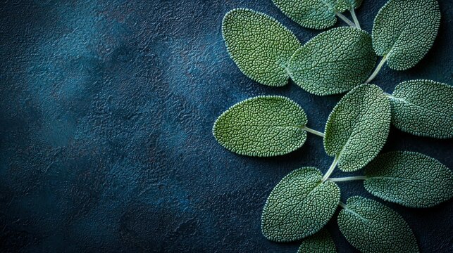 Sage leaves on dark background, culinary herb, food photography, recipe blog