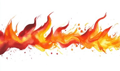 Fiery watercolor flames, abstract design, white background, banner