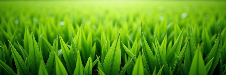 Obraz premium Lush green grass field in close-up view 
