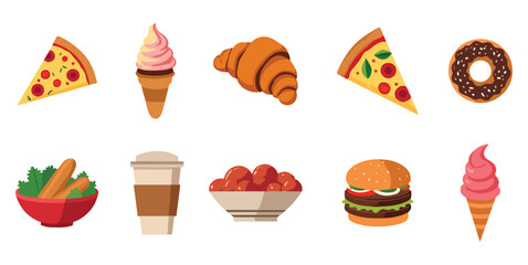 Food flat Illustration Icons set, Food Vector Art Illustration Clipart. set of food Illustration bundle	