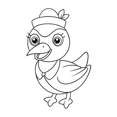 happy goose wearing a tiny hat coloring pages Vector illustration for coloring books 