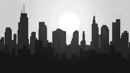 Fototapeta premium Silhouette Cityscape Showing Skyscrapers at Dawn