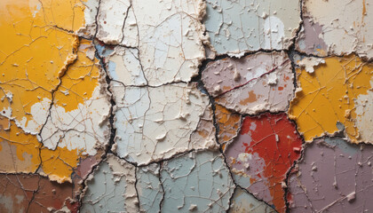 Abstract cracked paint texture with peeling layers and faded color