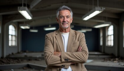 Obraz premium Middle Aged Man in an Abandoned Building
