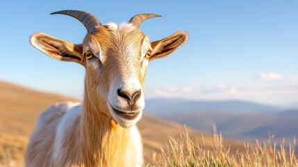 Obraz premium Goat portrait on mountain hillside