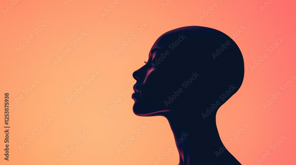 Aufkleber silhouette of a person with bald patches against a vibrant sunset background capturing a moment of c