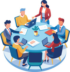 People shaking hands at work - Two businesspeople, man and woman doing handshake in office at work while smiling over business agreement and deal. Flat design stock illustration on white background