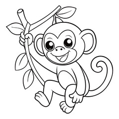cute smiling monkey swinging coloring pages Vector illustration for coloring books 