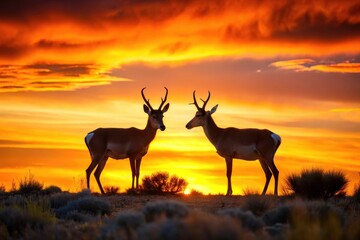 Silhouetted Baja California pronghorn antelope against the Guerrero Negro desert.
