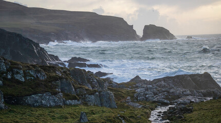 Waves crash against the cliffs in west Cork, Ireland