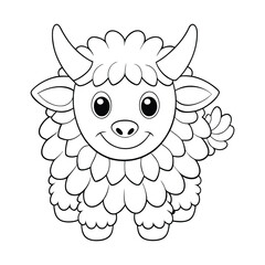 yak with fluffy fur coloring pages Vector illustration for coloring books 