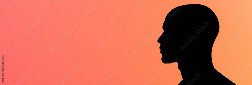 Fototapete silhouette of a person with bald patches against a colorful gradient background during evening hours
