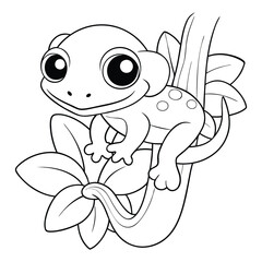 gecko clinging to a tree coloring pages Vector illustration for coloring books 