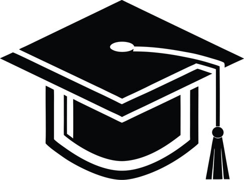 Silhouette of graduation cap or education hat on transparent background, Graduation hat icon, mortarboard cap symbol 
