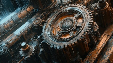 Fototapeta premium Rusty Gears of an Ancient Machine: A Digital Art Exploration