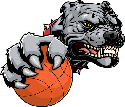 recommend clip art: Powerful Bulldog Holding Basketball Sports Mascot Logo Design