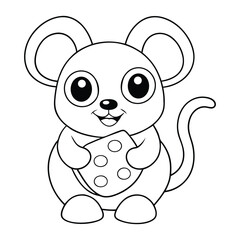 a cute mouse holding a piece of cheese coloring pages Vector illustration for coloring books 