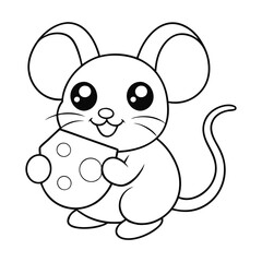 mouse holding a piece of cheese coloring pages Vector illustration for coloring books 