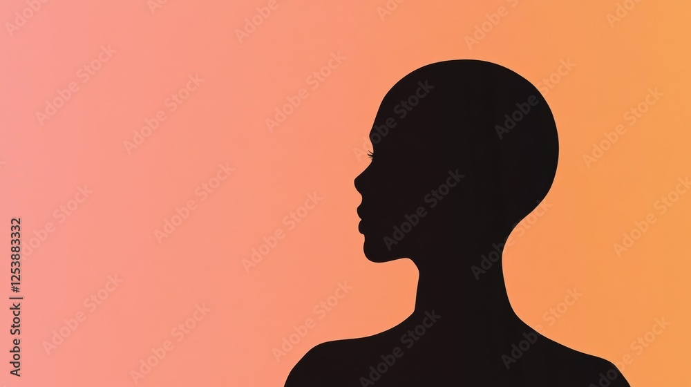 Leinwandbilder silhouette of a person with visible bald patches against a gradient background during sunrise. gener