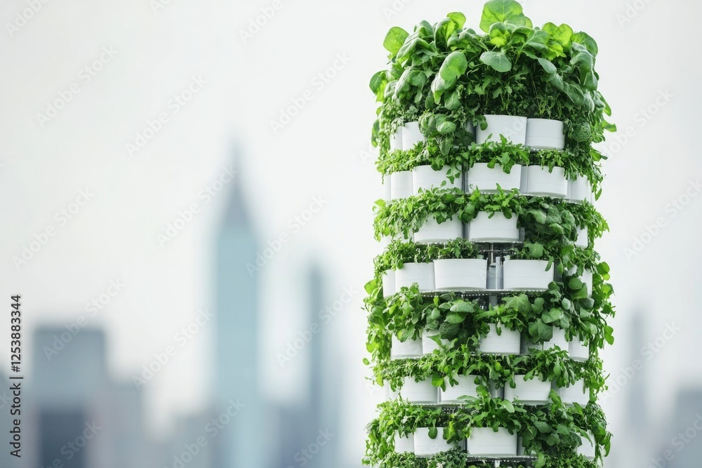 Poster a tall structure covered in lush greenery, ideal for architecture, nature or abstract uses