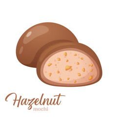 Vector icon of japanese dessert mochi with hazelnut flavor isolated on white background.
