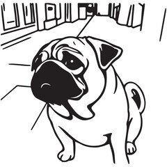 pug dog vector illustration and black and white cartoon dog black dog cartoon