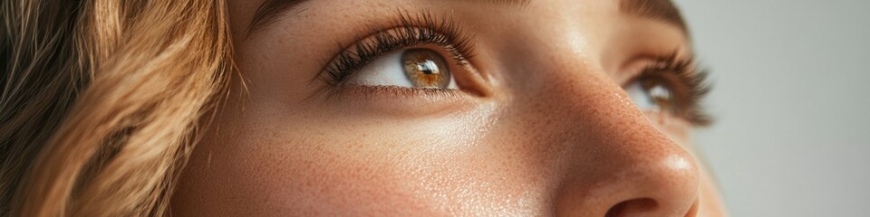 Fototapeta premium Close-up shot of a woman's eye featuring freckles, suitable for use in beauty or personal photography