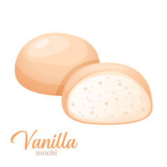 Vector icon of japanese dessert mochi with vanilla flavor isolated on white background.

