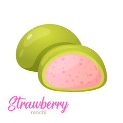 Vector icon of japanese dessert mochi with strawberry flavor isolated on white background.
