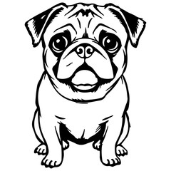 pug dog vector illustration and black and white cartoon dog black dog cartoon