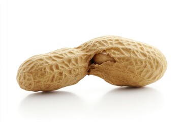 Two peanuts sitting together on a white background