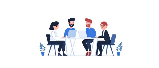 cartoon illustration of business people in a meeting