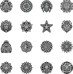 Collection of Taino Symbols Glyph Icons

