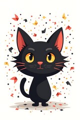 cat logo with confeti background.