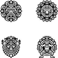 Set of Taino Tattoo Glyph Style Icons

