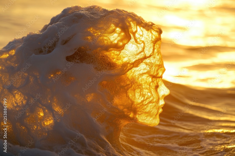 Poster a close up view of a wave crashing in the ocean, suitable for use in beach or marine-themed designs
