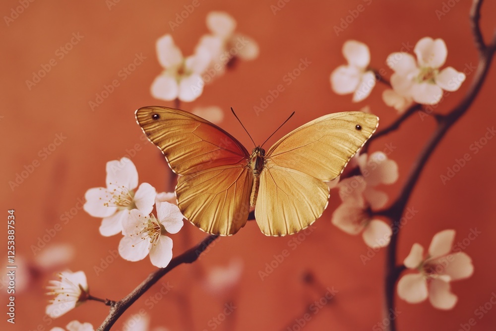 Poster a butterfly sits on the branch of a tree, surrounded by greenery