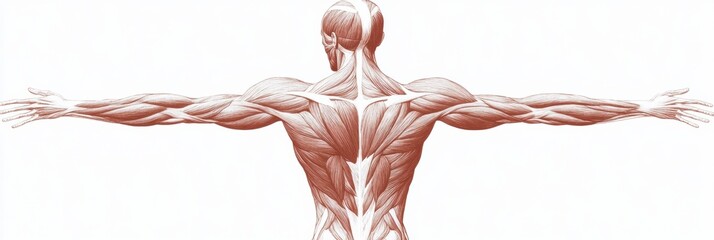 Detailed illustration highlighting human muscular system with visible muscle fibers and anatomical accuracy. Generative AI