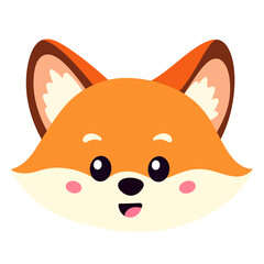 Cute fox face icon in cartoon style.