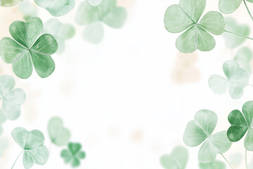 Green clover leaves with soft bokeh background for St. Patricks Day postcard