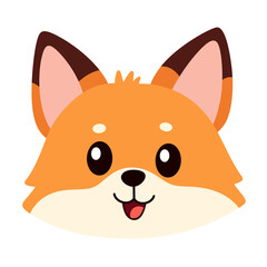 Cute fox face icon in cartoon style.