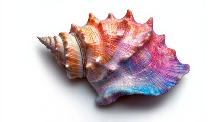 Obraz premium Vibrant Seashell with Colorful Patterns on White Background