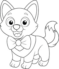Adorable Cartoon Puppy Coloring Page Bowtie, Happy, Cute, Dog
