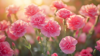Obraz premium Lush garden filled blooming carnations pink and magenta hues bright and fresh atmosphere