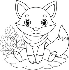 Adorable Cartoon Fox Coloring Page Autumn Leaves Scarf Animal