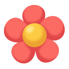 glossy flower icon with red petals and yellow center.