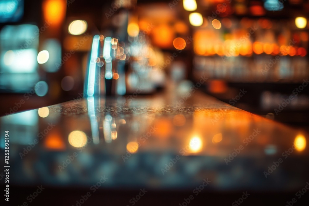 Poster a close-up shot of a bar counter with a blurry background