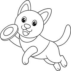 Adorable Cartoon Dog Fetching Frisbee Playful Puppy Line Art