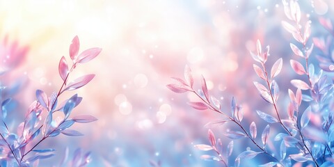 Elegant pastel background with holographic plant leaves perfect for creative designs